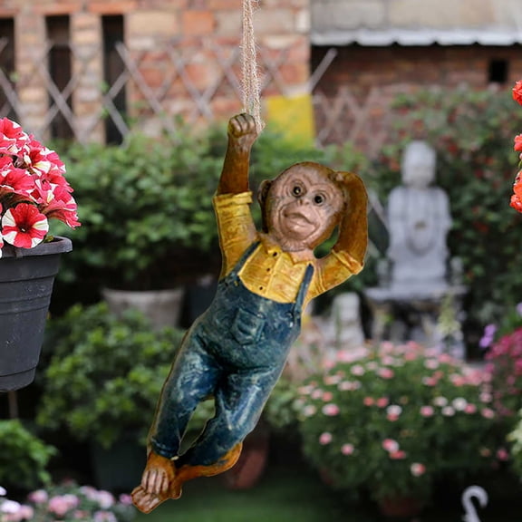 SUYOLL Garden Monkey Statue Cute Resin Hanging Monkey Garden Ornament For Outdoor Garden Patio Decoration Synthetic Resin Material Hand Carved Life Like Appearance