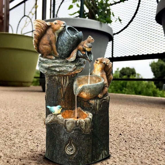 SUYOLL Outside Yard Garden Squirrel Statue Animal Garden Statue With Solar Led Lights Resin Squirrel Statue Outdoor Patio Ornaments