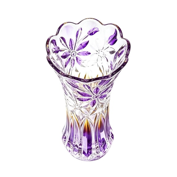 SUYOLL Gradient Embossed Glass Vase Scalloped Rim Thick Clear Glass Vase Floral Vase For Home Centerpiece Wedding Living Room Dining Table Party Decor Housewarming Gift