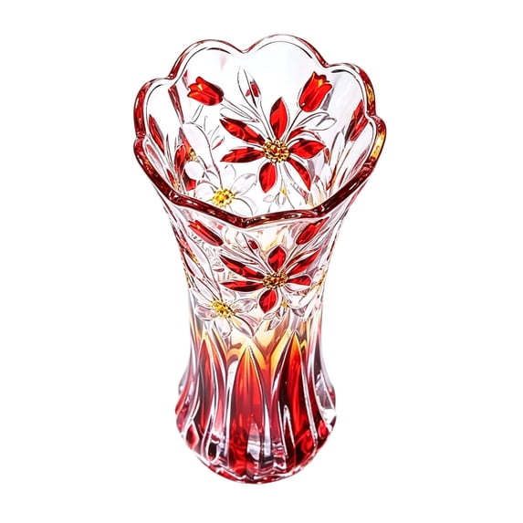 SUYOLL Gradient Embossed Glass Vase Scalloped Rim Thick Clear Glass Vase Floral Vase For Home Centerpiece Wedding Living Room Dining Table Party Decor Housewarming Gift