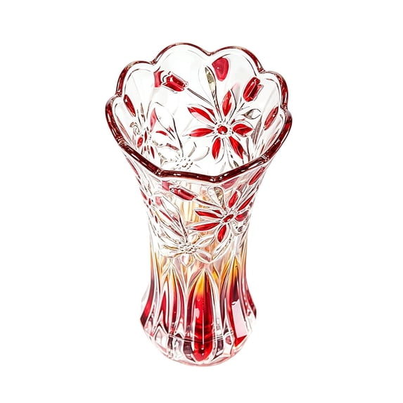 SUYOLL Gradient Embossed Glass Vase Scalloped Rim Thick Clear Glass Vase Floral Vase For Home Centerpiece Wedding Living Room Dining Table Party Decor Housewarming Gift