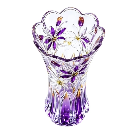 SUYOLL Gradient Embossed Glass Vase Scalloped Rim Thick Clear Glass Vase Floral Vase For Home Centerpiece Wedding Living Room Dining Table Party Decor Housewarming Gift