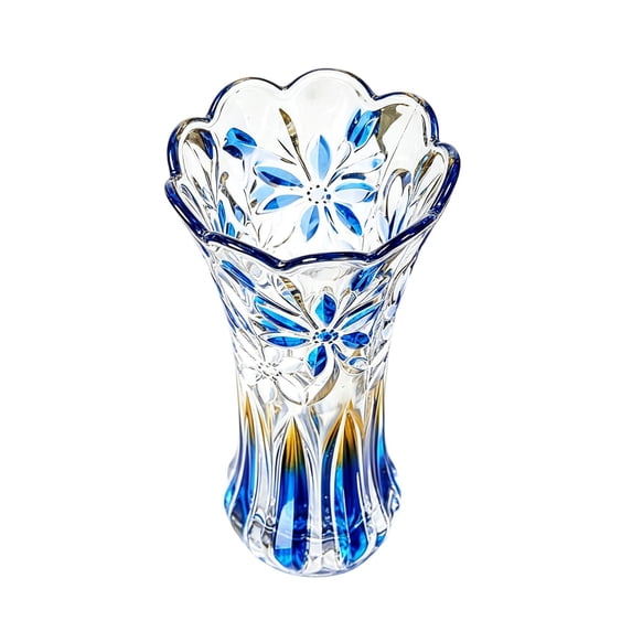 SUYOLL Gradient Embossed Glass Vase Scalloped Rim Thick Clear Glass Vase Floral Vase For Home Centerpiece Wedding Living Room Dining Table Party Decor Housewarming Gift