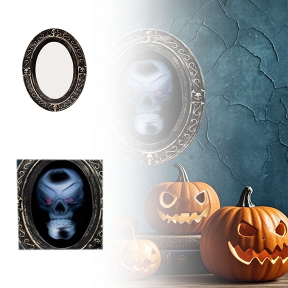 SUYOLL Halloween Decoration Motion Sensor Holographic Mirror Decoration With Scary Face Light And Sound Effects Spooky Decor For Haunted House Party Indoor Scene