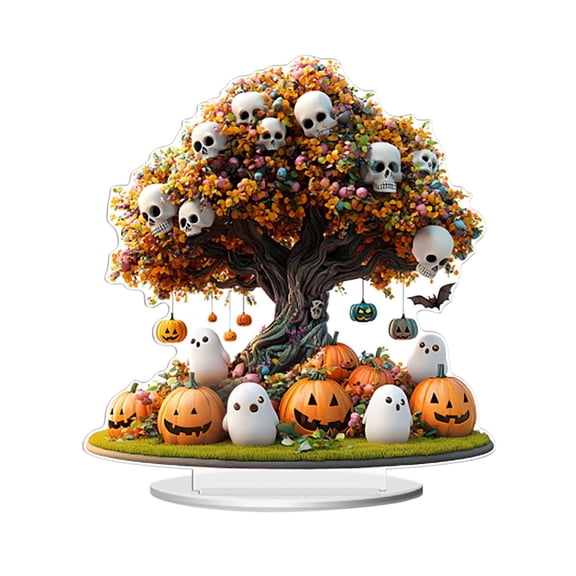 SUYOLL Halloween Decorations Indoor Acrylic Sign Table 2D Acrylic Pumpkin Tree Plaque Holiday Tiered Tray Decoration Indoor Decorative Tabletop Sign Home Living Room Desk Decoration Decal