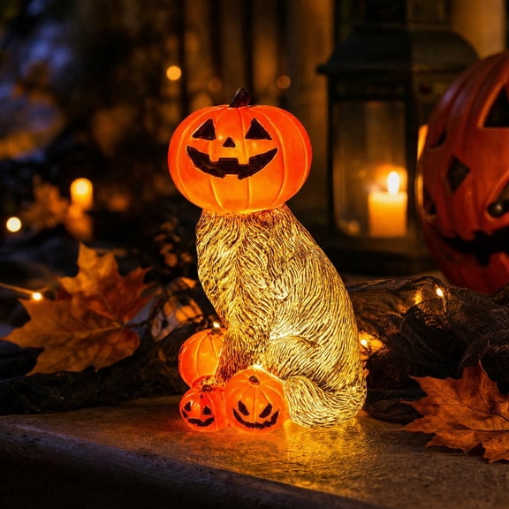 SUYOLL Halloween Decorations Indoor Pumpkin Cat Light Desktop Ornament Plug In Holiday Glowing Figurine For Home Shelf Tabletop Decal