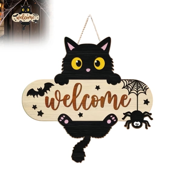 SUYOLL Halloween Decorations Welcome Wooden Door Hanger Holiday Plaque Sign Wall Hanging Ornament For Front Door Home Halloween Decorations Party Decal