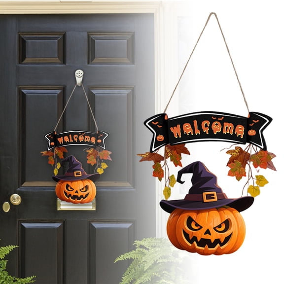 SUYOLL Halloween Decorations Wooden Welcome Sign Hanging Front Door Hanger For Holiday Seasonal Home Party Decoration Decal