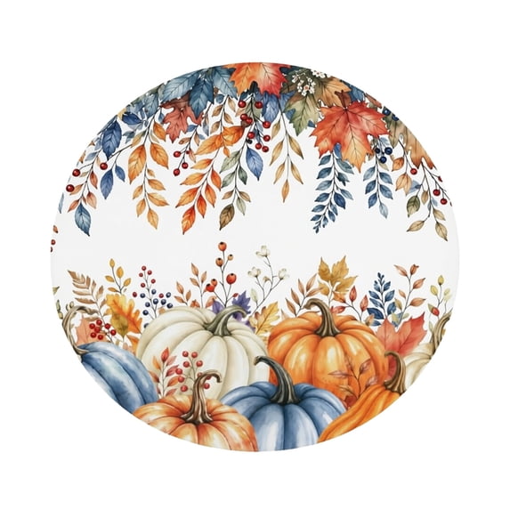SUYOLL Halloween Fall Thanksgiving Round Table Cloth Stretch Tablecloth with Pumpkin Maple Leaf Print, Farmhouse Harvest Table Cover for Indoor Dinner Outdoor Picnic Home Kitchen Decor