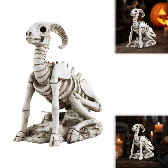 SUYOLL Halloween Skeleton Goat Figurine Desktop Ornament Creepy Resin Statue Spooky Decorative Piece For Home Desk Shelf Living Room Bedroom Office And Halloween Display