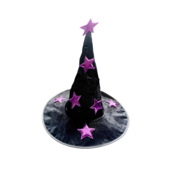 SUYOLL Halloween Star Witch Hat,Black Wizard Hat with Star Decor for Adult Cosplay Party Accessory
