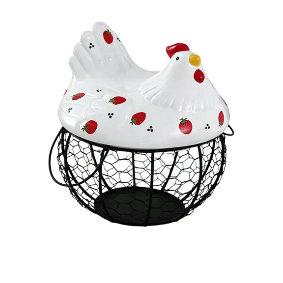 SUYOLL Hen Design Egg Basket Decorative Kitchen Organizer Wire Holder With Lid For Fresh Eggs And Countertop Display