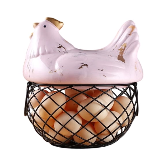 SUYOLL Hen Design Egg Basket Decorative Kitchen Organizer Wire Holder With Lid For Fresh Eggs And Countertop Display