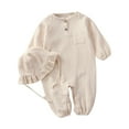 thumbnail image 1 of SUYOLL Infant Boys Jumpsuit Linen Long Sleeve Rompers Button Down Summer Clothes with Ruffled Bonnet Hat Classic Versatile Clothing, 1 of 3