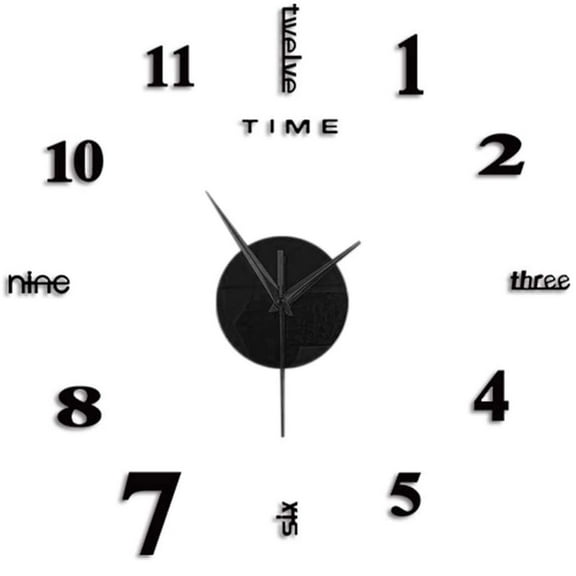SUYOLL Large Frameless DIY Wall Mute Clock 3D Mirror Surface Sticker 100x100cm With Time Mark Easy Read For Home Office Decor Black