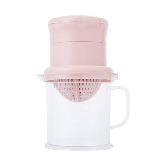 SUYOLL Manual Hand Squeezer Juicer With Measuring Cup And Strainer Space Saving And Easy To Use Dishwasher Portable Fruit Squeezer For Home Kitchen Room Pink Plastic