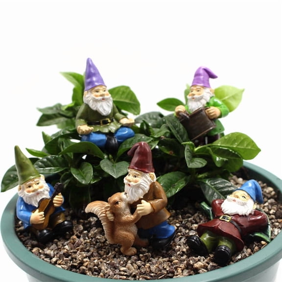 SUYOLL Miniature Garden Gnomes Resin Sculptures 5PCS Statues For Outdoor Indoor Fairy Garden Pot Ornament