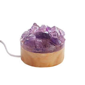 SUYOLL Natural Rough Amethyst Crystal Night Light With Wooden Base USB Powered Warm Glow Stone Lamp For Bedroom Home Ornament