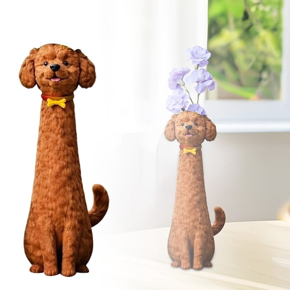 SUYOLL Novelty Brown Dog Vase Decorative Floral Vase Quirky Dog Shaped Vessel For Home Centerpiece Living Room Wedding Party Decoration Cute Figurine Vase For Flowers