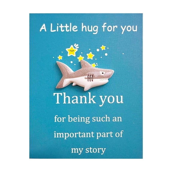 SUYOLL Ocean Themed Thank You Card With Resin Pocket Hug Keepsake Gray Shark Design For Gratitude Appreciation And Warm Messages