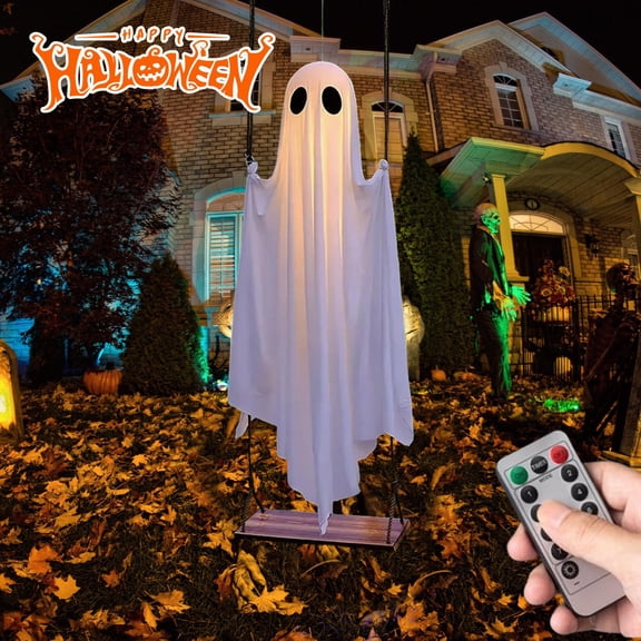 SUYOLL Outdoor Large Halloween Decorations Hanging Swing Ghost Animated Light Up Decorations With Remote Control Indoor For Party Decal
