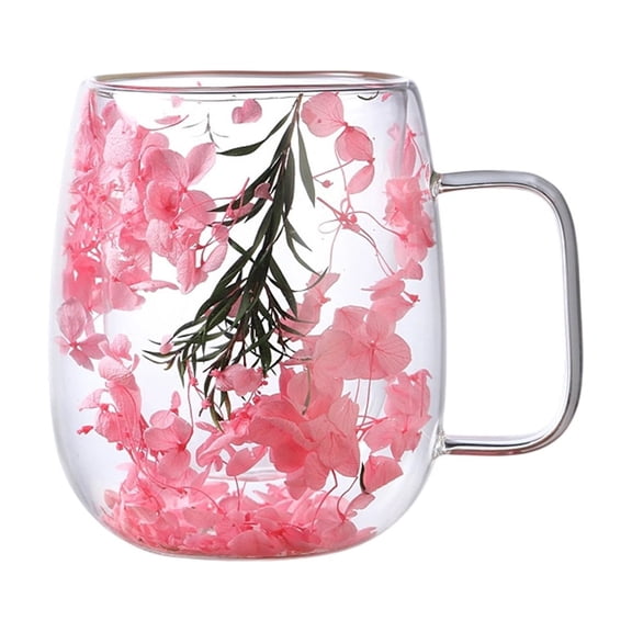SUYOLL Real Dried Double Wall Glass Mug High Borosilicate Floating Quicksand Coffee Cup Aesthetic Milk Water Cup With Handle