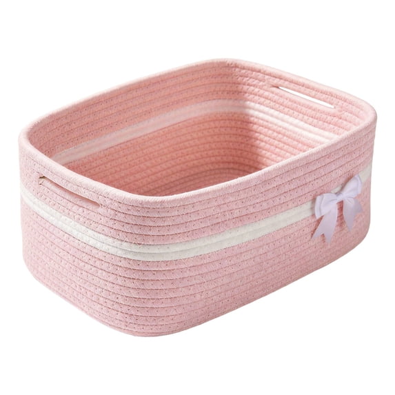 SUYOLL Rope Woven Storage Basket Decorative Organizer For Towels Nursery Shelf Home Organization Storage Hamper Pink