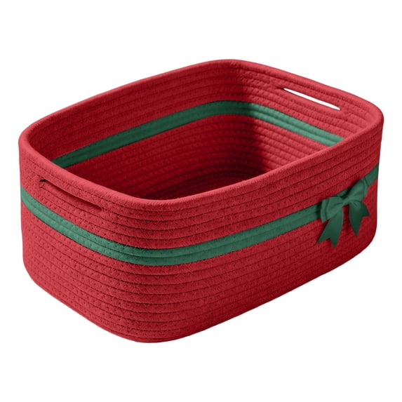 SUYOLL Rope Woven Storage Basket Decorative Organizer For Towels Nursery Shelf Home Organization Storage Hamper Red