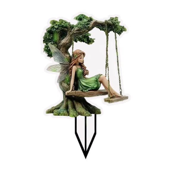 SUYOLL Outside Yard Statues 2D Winged Angel Acrylic Garden Planter With Ground Stake Ornaments