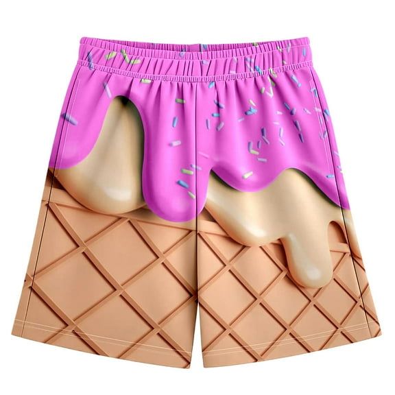 SUYOLL Teen Boys Baseball Shorts with Ice Cream Print Elastic Waist Comfortable Casual Pants Daily Wear Outdoor Sports and Party Classic Versatile Pants