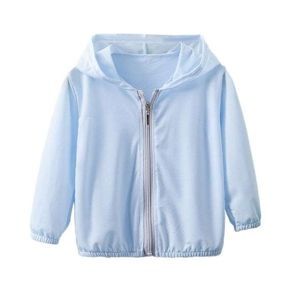 SUYOLL Teen Girls Sun Protective Jacket Summer Ice Silk Thin Zip Up Sun Clothing Hat Hooded Long Sleeve Sun Suit 3-6 Years Holiday Vacation Beach