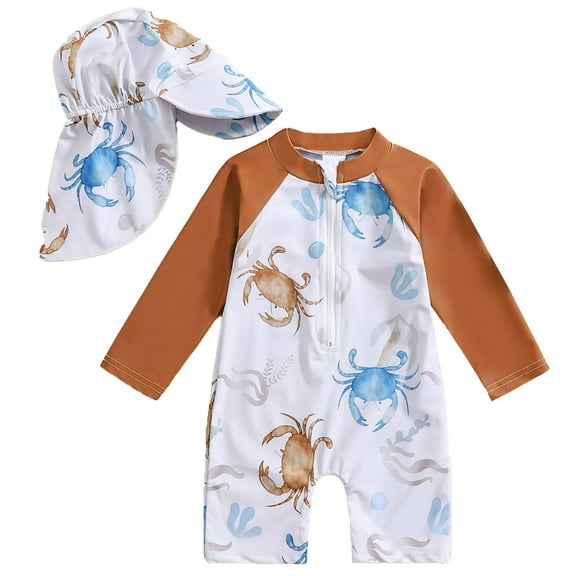 SUYOLL Toddler Boy Rash Guard Swim Suit Long Sleeve Swimwear Sunsuit Bathing Suit Beachwear Beach Hawaii Swim