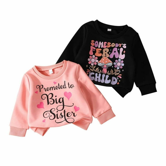 SUYOLL Toddler Girls Outfit Sets Round Collar Casual Long Sleeve Graphic Letter Print Sweatshirt Two Piece Casual Daily Wear Outdoor Activities and Holiday Travel Trendy Clothes