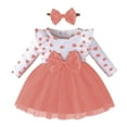 thumbnail image 1 of SUYOLL Toddler Girls Outfits Sets Cute Heart Print Bow Long Sleeve Dress with Headband Casual Beach Party Summer Fall Outfit Sweet Dress, 1 of 7