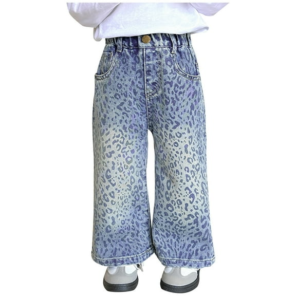 SUYOLL Toddler Girls Pants Loose Leopard Print Baggy Jeans Elastic Waist Denim Pants Quick-Drying Fabric