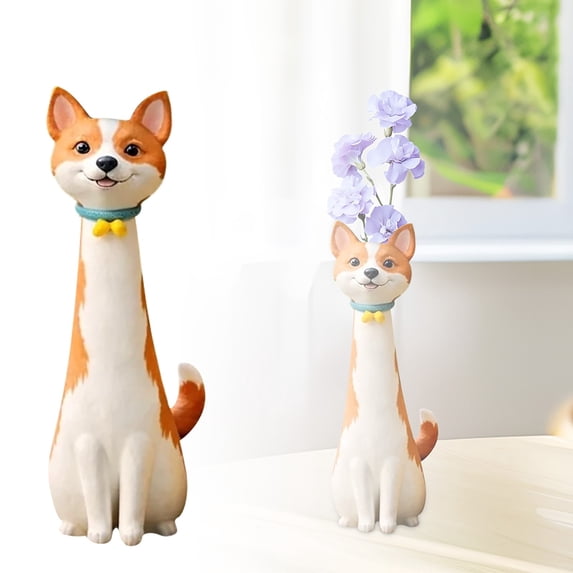 SUYOLL Whimsical Dog Vase Animal Shaped Flower Vase Decorative Cartoon Figurine Vessel For Home Display Living Room Bedroom Office Desk Cute Puppy Vase For Floral Arrangement Bouquets Plants