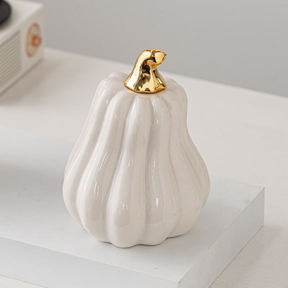 SUYOLL White Ceramic Pumpkin Ornament Desktop Home Halloween Decorations Indoor Decal