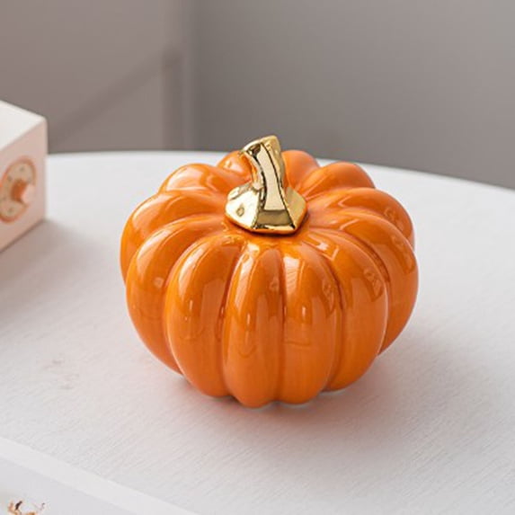 SUYOLL White Ceramic Pumpkin Ornament Desktop Home Halloween Decorations Indoor Decal