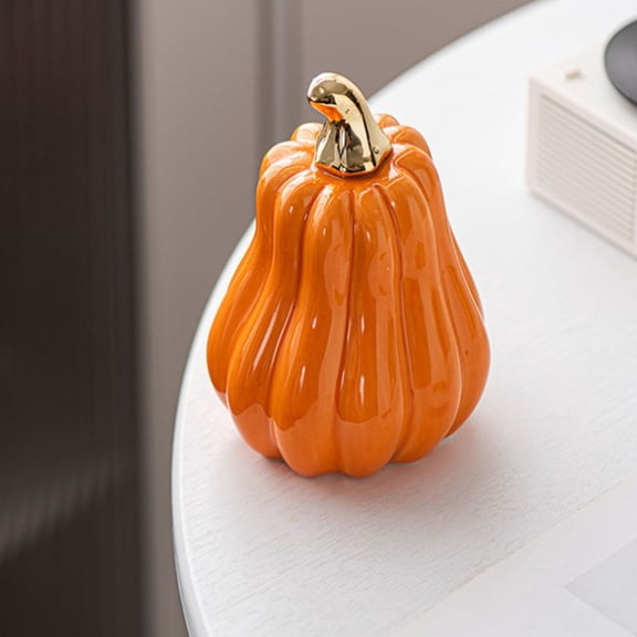 SUYOLL White Ceramic Pumpkin Ornament Desktop Home Halloween Decorations Indoor Decal