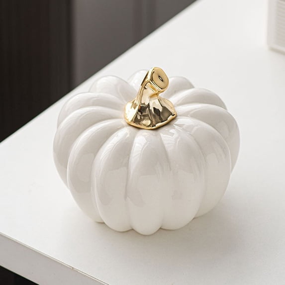 SUYOLL White Ceramic Pumpkin Ornament Desktop Home Halloween Decorations Indoor Decal