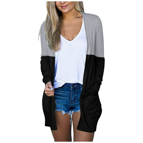 SUYOLL Women Cardigan V-Neck Solid Color Long Sleeve Coat Pockets Outerwear Fashion Pullover Tops