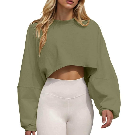 SUYOLL Women Crewneck Sweatshirt Solid Color Crew Neck Sweatshirt Long Sleeve Sports Knitted Sweatshirt Loose Pullover Tops