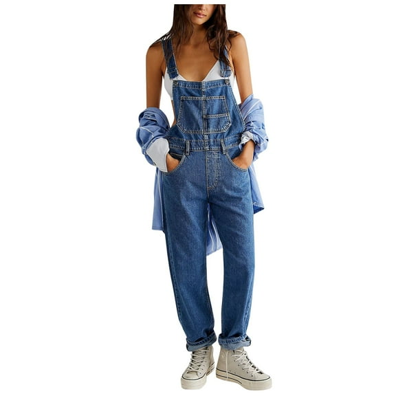 SUYOLL Women Denim Overalls Trousers Loose Adjustable Shoulder Straps Soft Breathable Classic Versatile Overalls