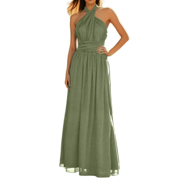 SUYOLL Women's Hang Neck Bridesmaid Dresses with Lace Temperament Pure Color Dress Fashion Elegant Sundress