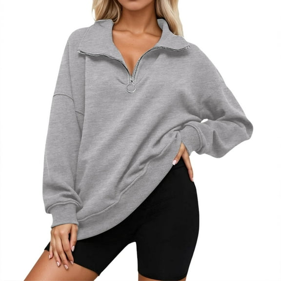 SUYOLL Women Hooded Sweatshirt Casual Stand Collar Loose Fit Zip Up Jacket Daily Wear Vacation Fall Winter Versatile Comfortable Lightweight Loose Pullover Tops