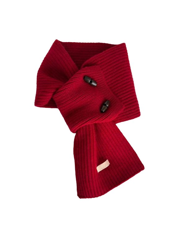 Women Ribbed Knit Scarf with Decoration Buttons, Solid Color Soft Warm Wrap Scarf, Lightweight Neck Wrap for Fall Winter Daily Outdoor Wear