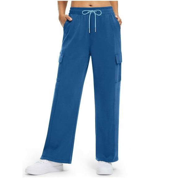 SUYOLL Women'S Pants Solid Color Wide Leg Drawstring with Pocket Straight Leg Casual Sweatpants Fall Winter Work Trousers