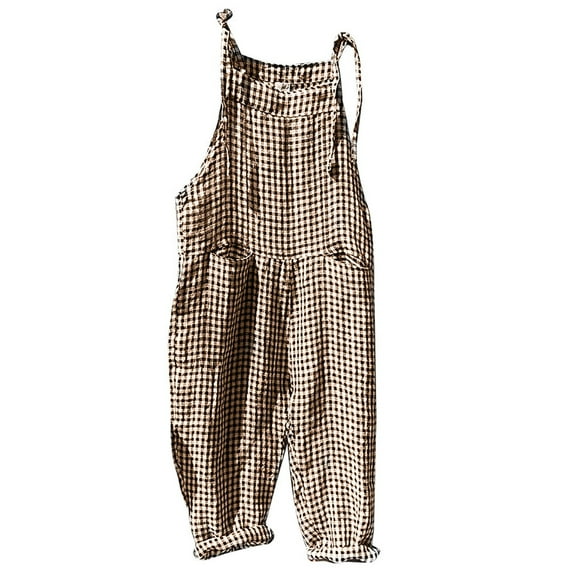SUYOLL Women'S Striped Summer Jumpsuits Casual with Pocket Loose Fit Adjustable Strap Sleeveless Striped Checkered Overalls Solid Color Wide Leg Sporty Overalls