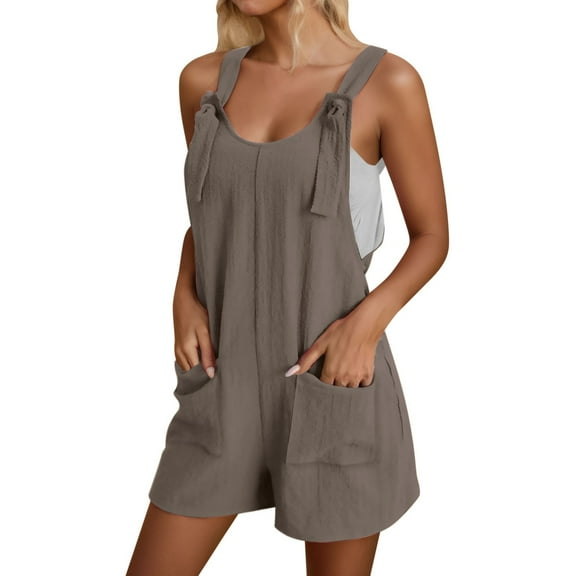SUYOLL Women'S Summer Casual Romper Shorts Adjustable Strap Overalls Wide Leg with Pockets Solid Color Classic Versatile Overalls