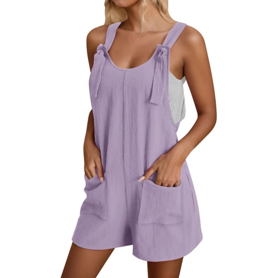 SUYOLL Women'S Summer Casual Romper Shorts Adjustable Strap Overalls Wide Leg with Pockets Solid Color Comfy Daily Overalls